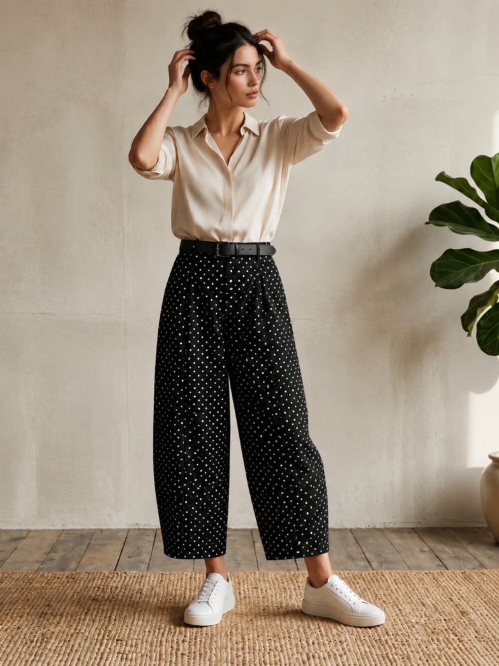 Noir Dottie Wide-Leg Polka-Dot Statement Trousers